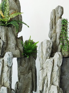 仿真石头造景绿植假石头橱窗户外庭院花园装饰山水摆件玻璃钢摆件