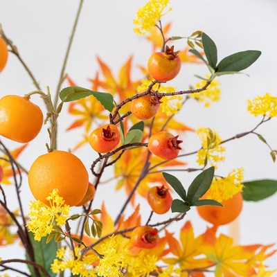 阿楹 欧式高端餐桌秋叶仿真花茶几玄关大橘大利摆件轻奢工艺装饰