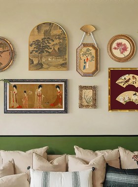 玉楼春中式组合装饰画复古中国风客厅玄关背景墙挂画卧室床头壁画