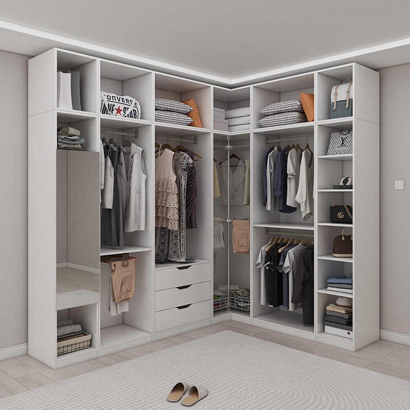 简约现代走入式衣帽间敞开转角衣柜无门组合收纳柜小户型拐角柜