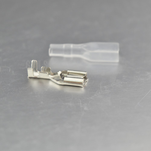 带锁6.3插簧+护套 冷压接线端子电线连接器铜接插件母头 100套