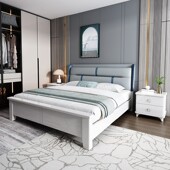 软靠背实木床灰色科技布现代简约1.8米双人高箱储物床主卧轻奢床