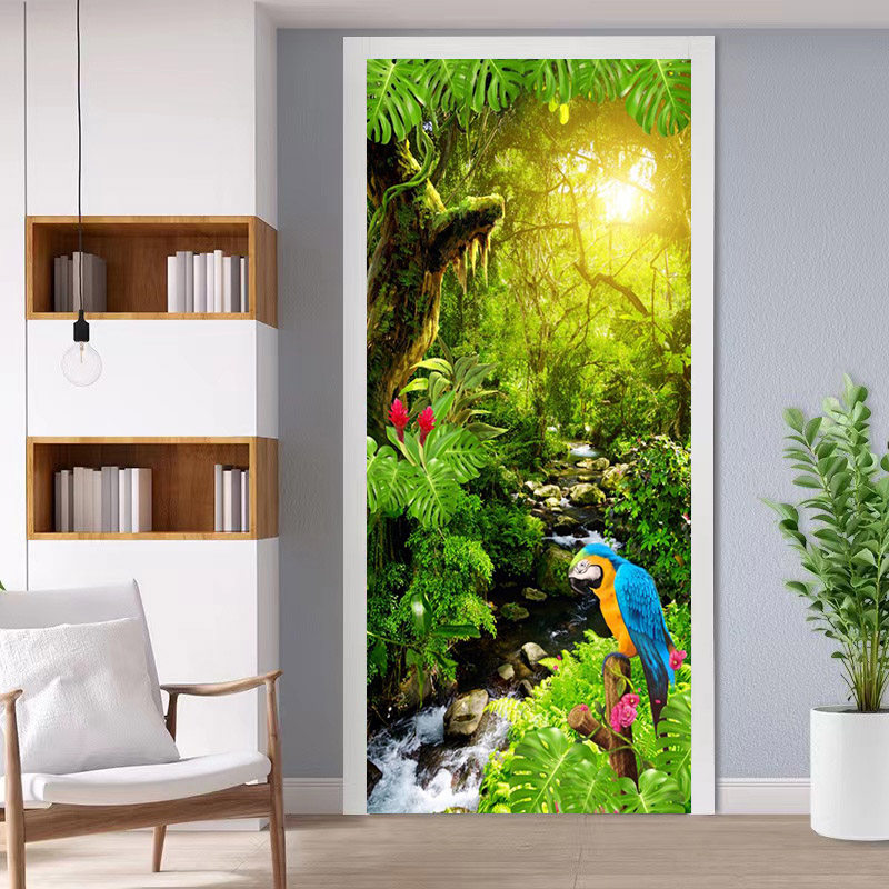 门贴纸自粘墙纸装饰卧室衣柜厨房门上的风景贴画整张翻新壁纸定制