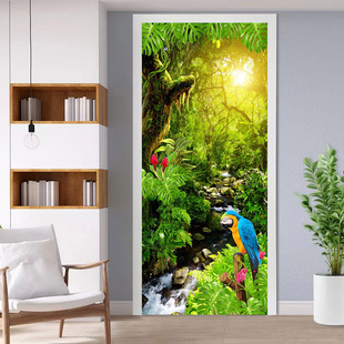 门贴纸自粘墙纸装饰卧室衣柜厨房门上的风景贴画整张翻新壁纸定制