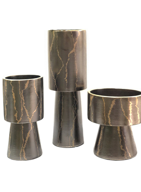 现代简约陶瓷花瓶客厅电视柜样板房装饰黑金高脚插花花器软装摆件