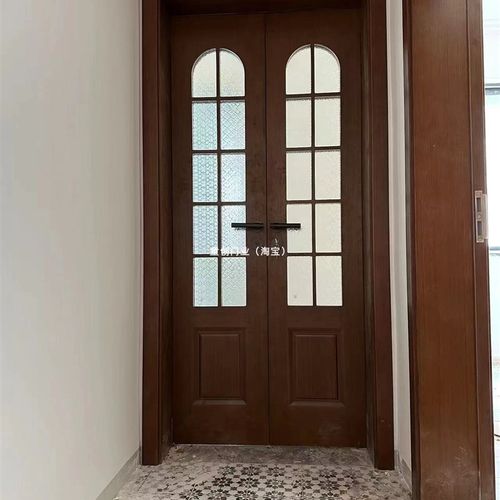 中古南洋风木纹客厅房间卧室衣帽间对开双开室内实木拱形玻璃木门