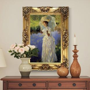 世界名画萨金特油画《晨间漫步》法式印象人物装饰画玄关挂画竖版