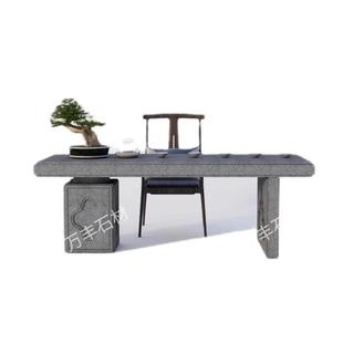 石桌石凳庭院户外室内泡茶桌花岗岩仿古方桌休闲芝麻黑灰石桌