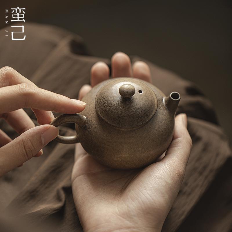 蛮己粗陶手工柴烧茶壶诧寂风老岩泥泡茶壶单壶带过滤家用功夫小壶