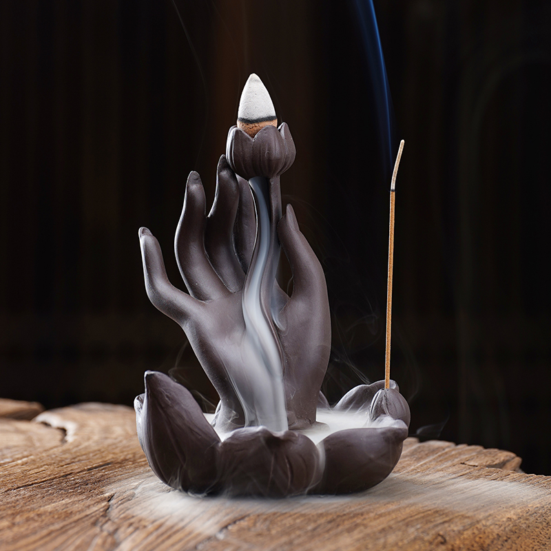 拈花紫砂佛手倒流香炉禅意线香檀香插家I用室内香薰炉香道创意摆