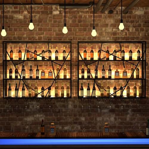 酒吧酒架壁挂式酒架铁艺酒柜墙上酒架装饰餐厅吧台发光红酒架