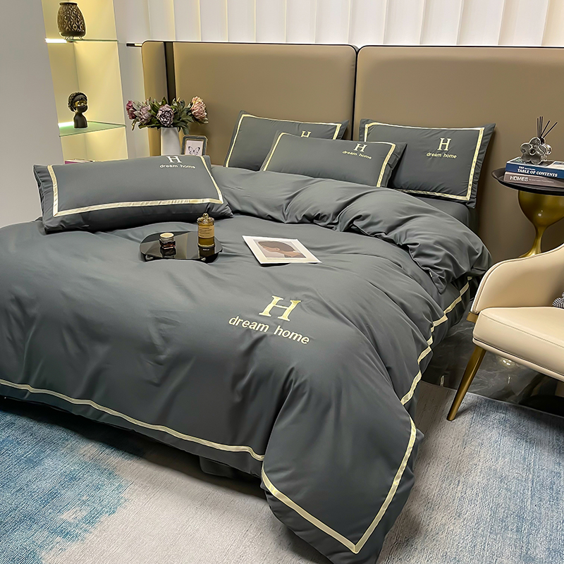 简约轻奢风四件套j灰色男生宿舍被套床单三件套被子一整套被褥全