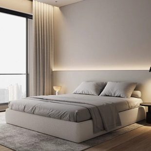 侘寂实木床铺板无床头床体无靠背布艺床北欧布艺床主卧榻榻米软包