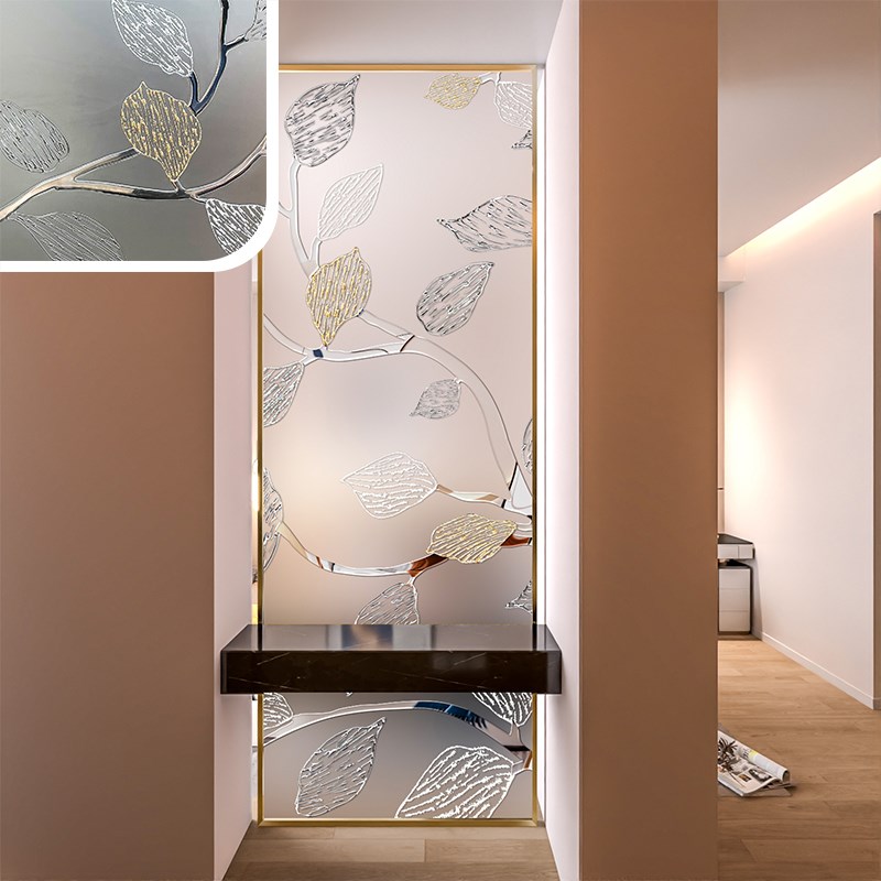 定制磨砂透光钢化彩色艺术玻璃装修家G用北欧轻奢卧室客厅隔断屏