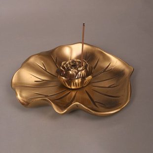 铜朴匠 纯铜香插线香炉 仿古荷叶 莲花家用室内檀香炉线香插 香盒