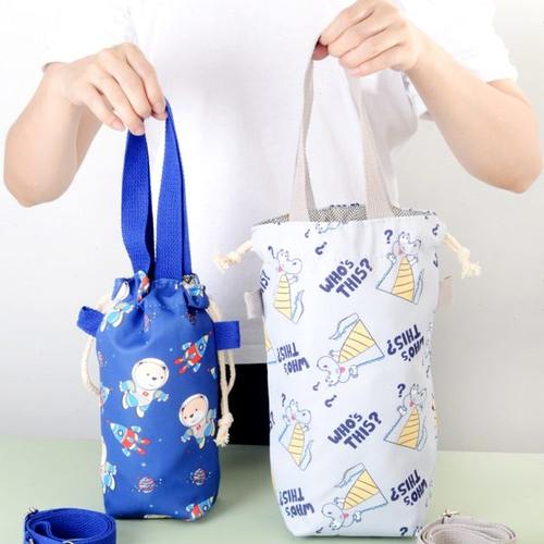 斜挎防水水杯袋手提大容量双层束口抽绳保温水壶套收纳袋背带单肩