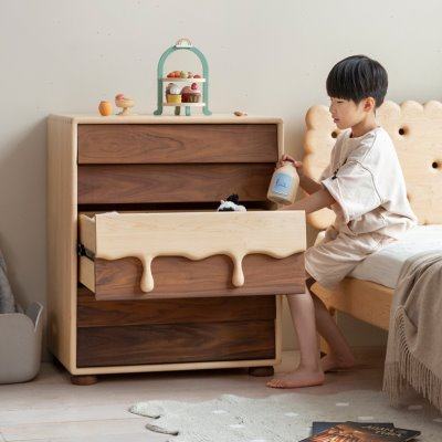 孩在 牛奶斗柜 2.0版 硬枫拼黑胡桃四斗柜收纳柜实木抽屉储物柜
