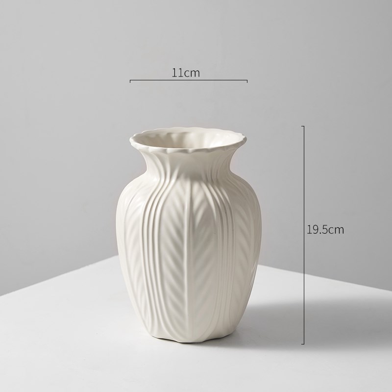 网红复古高级感简约陶q瓷花瓶客厅插花鲜花玫瑰餐桌装饰摆件奶油