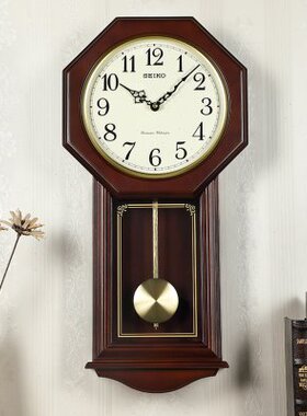 seiko精工时钟欧式复古客厅办公室家用静音创意报时挂钟QXH076B