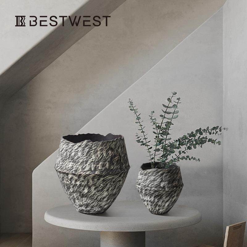 博西家居麦浪纹中式复古做旧陶瓷花瓶摆件高档样板间装饰品花盆,纺织面料/辅料/配套,纺织机械配件,淘宝优惠券,粉丝福利购,淘宝优惠卷