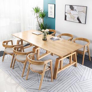 现代简约家用餐桌组合长方形原木色桌子大小户型饭桌实木餐桌椅子