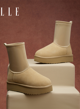 【KK专属】ELLE厚底增高雪地靴女2025新款加绒保暖中筒靴子女鞋X