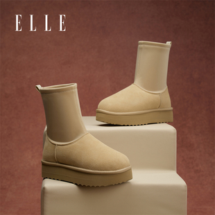 ELLE保暖雪地靴女款2025新款棉鞋弹力袜靴厚底显瘦冬季加绒鞋棉靴