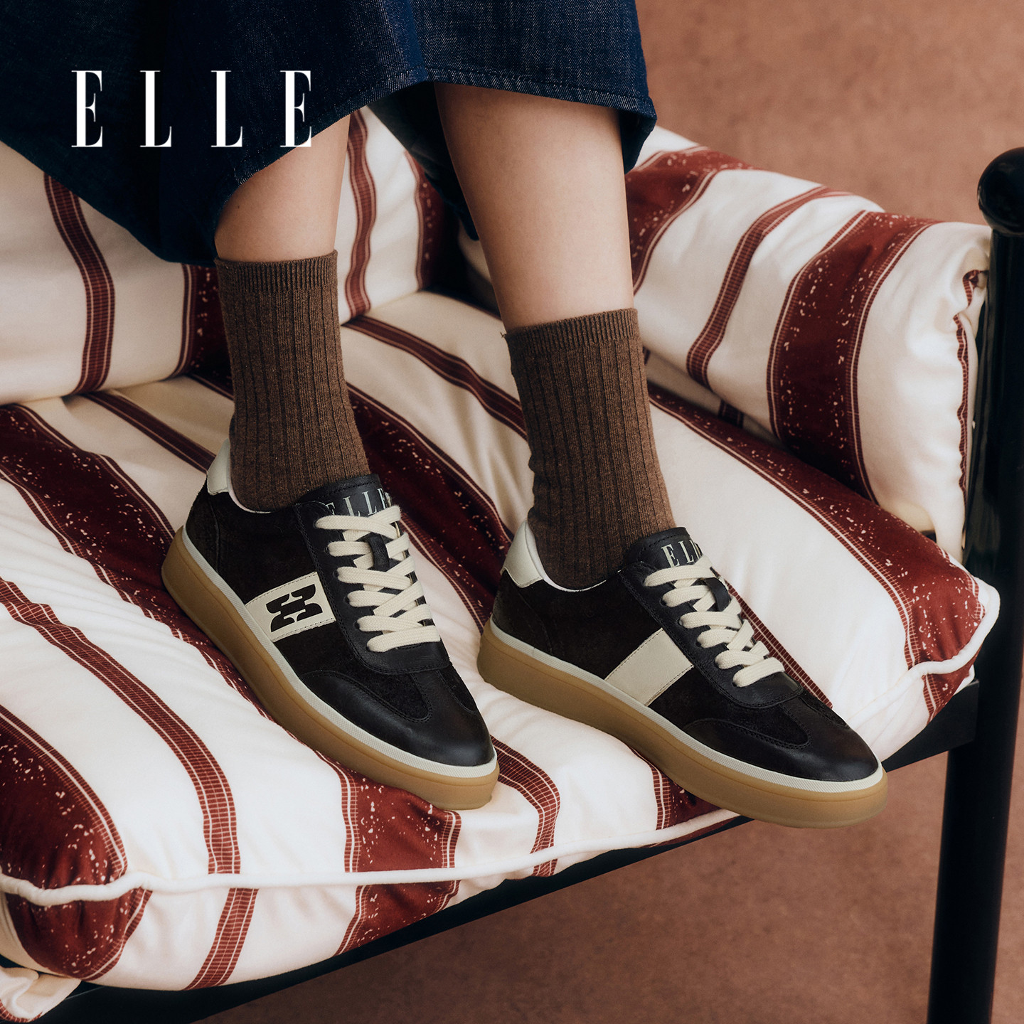 ELLE休闲板鞋女鞋新款秋季百搭德训鞋休闲鞋图片