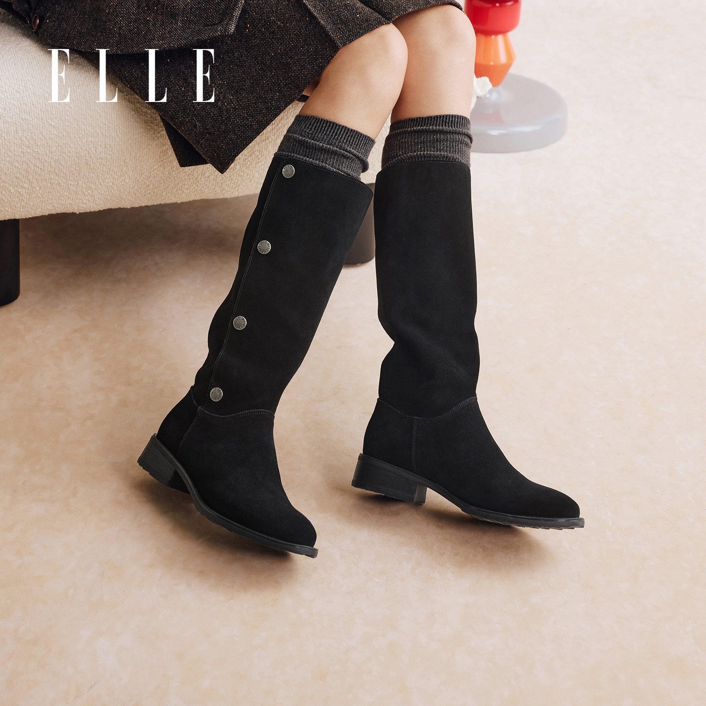 ELLE复古西部牛仔靴2025新款秋冬两穿靴子磨砂绒面短靴厚底长筒靴,女鞋,时装靴,淘宝优惠券,粉丝福利购,淘宝优惠卷