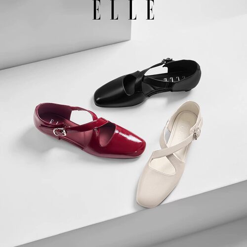 ELLE2026 新款夏红色羊皮玛丽珍包头法式凉鞋