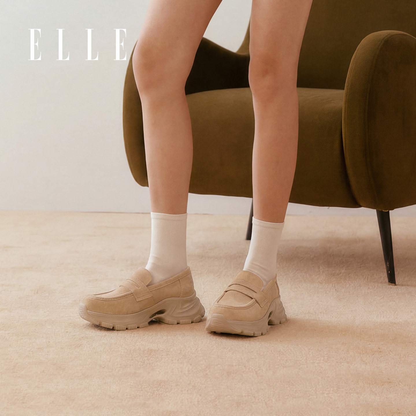 ELLE厚底增高乐福鞋法式小皮鞋图片