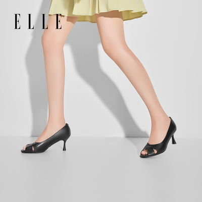 ELLE鱼嘴羊皮凉鞋女款夏季新款高跟鞋日常透气不闷脚女鞋