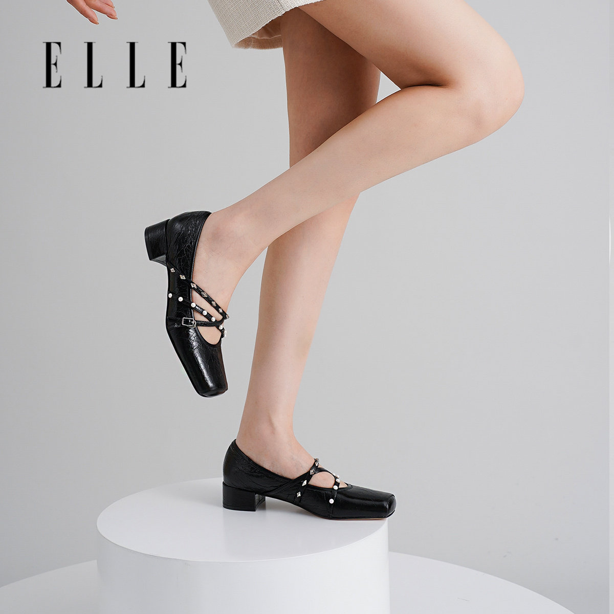 ELLE芭蕾小香粗跟玛丽珍鞋图片