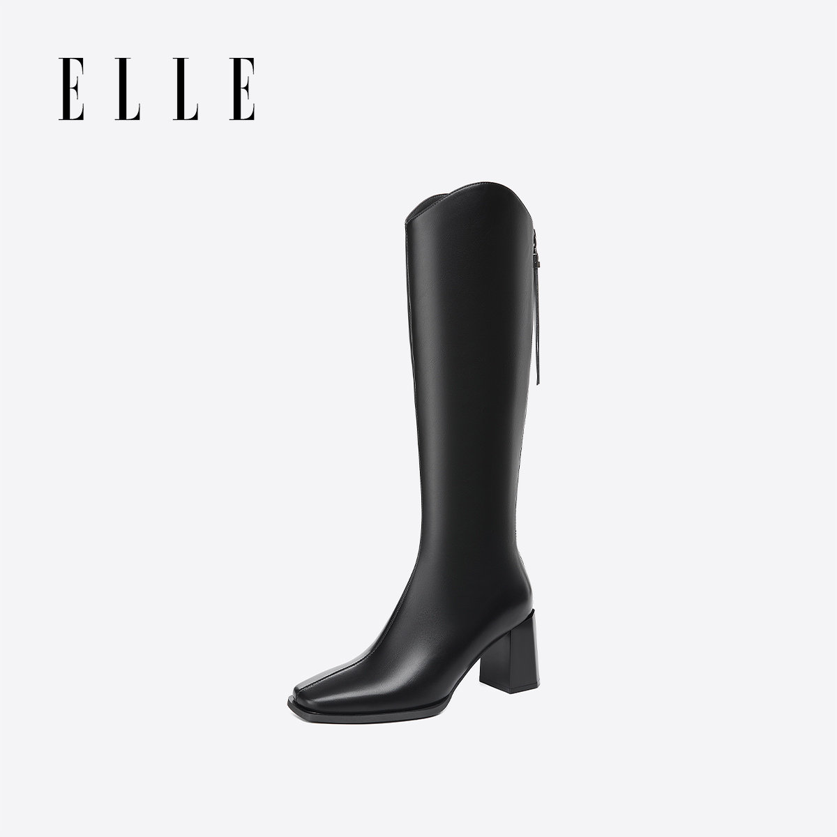 ELLE尖头骑士靴女冬季新款高跟靴大筒围女靴图片