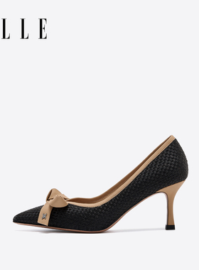 ELLE浅口单鞋2025新款秋冬细跟不累脚小羊皮高跟鞋绝美小香风女鞋