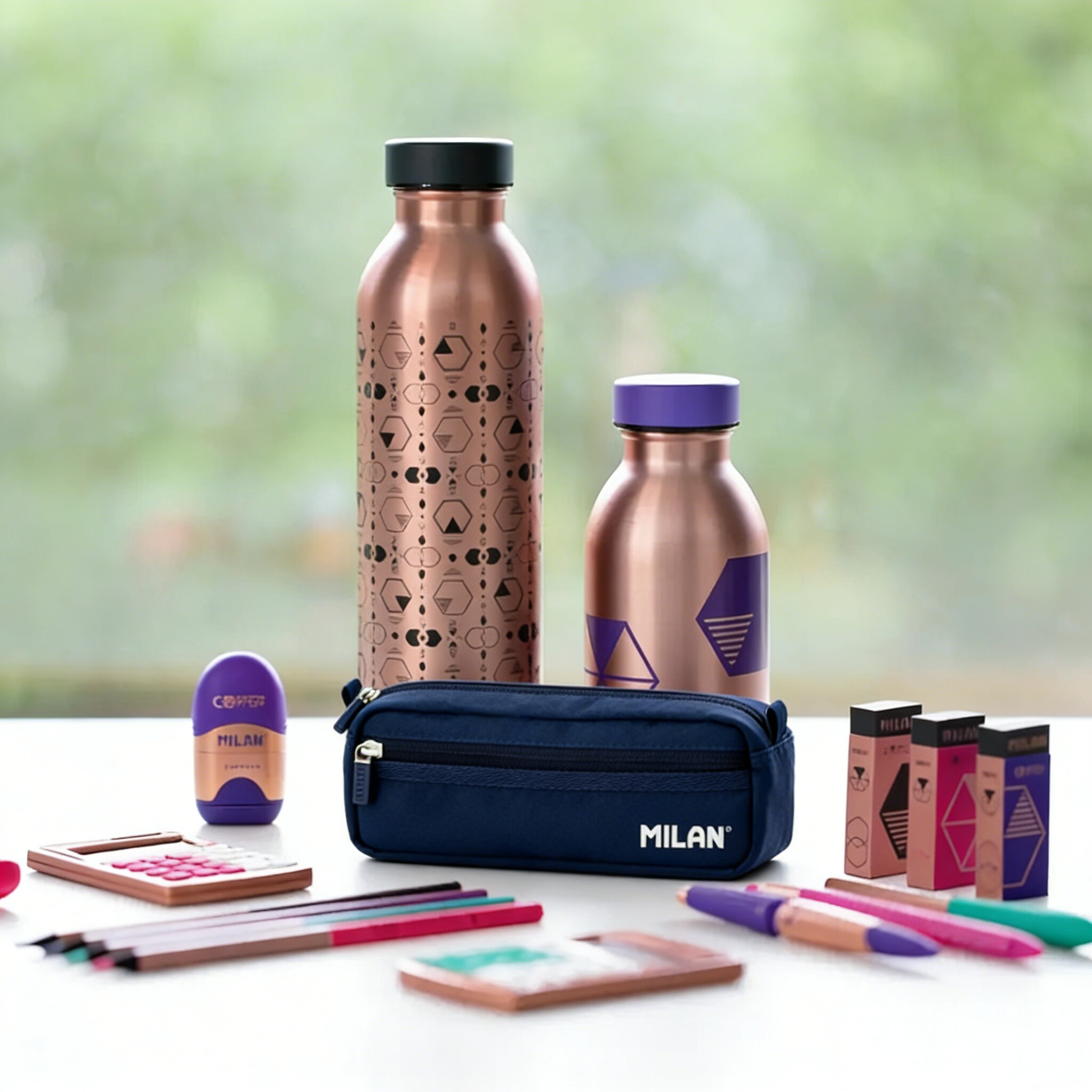 西班牙MILAN米兰官方笔袋学生文具盒大容量拉链式帆布铅笔盒ins风儿童多口袋铅笔盒复古风多功能保温杯套装