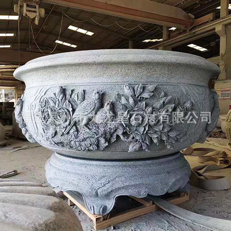 石雕青石鱼缸仿古石头花盆荷花石缸养鱼石槽室外庭院水缸手工精雕