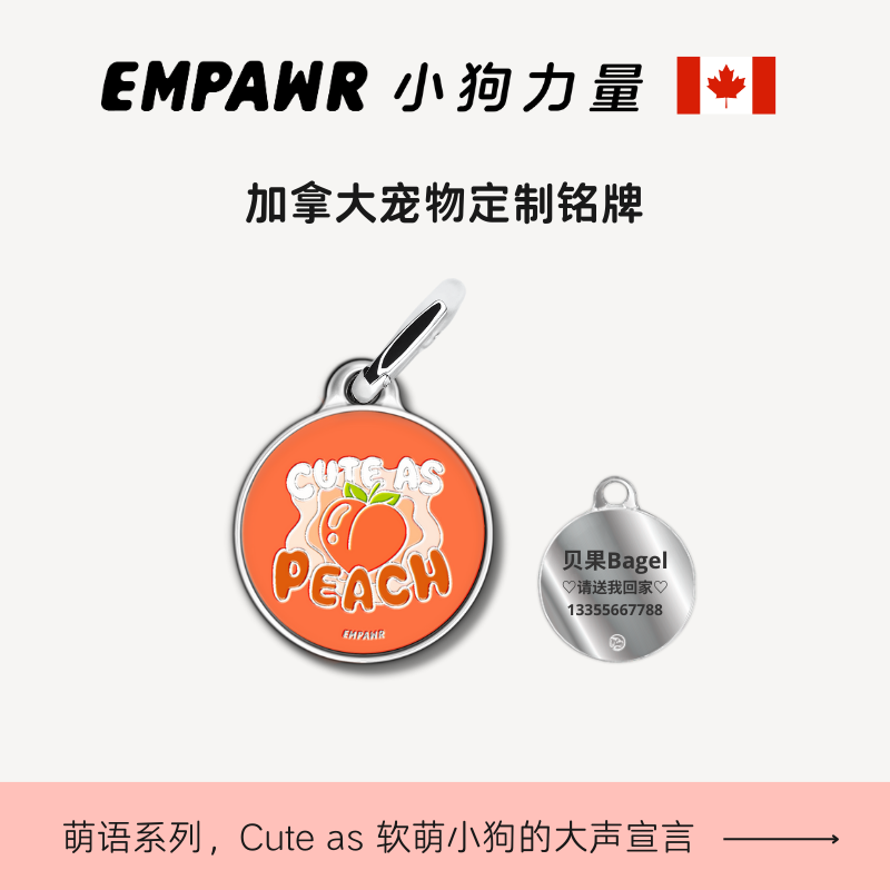 EMPAWR小狗力量 独家设计定制狗牌 北美桔色小桃甜心宠物铭牌狗牌