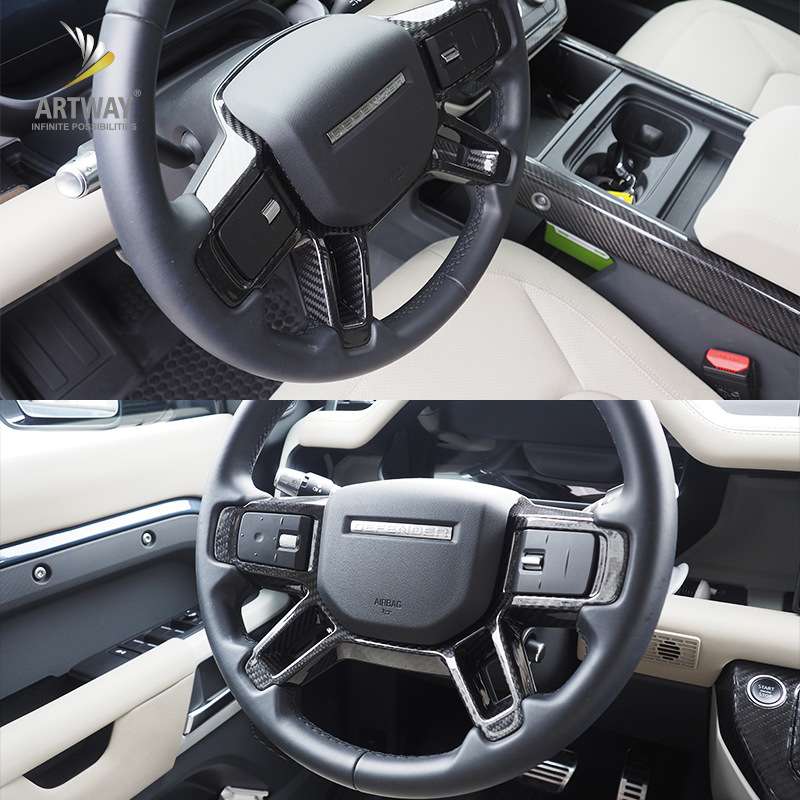 适用20-22路虎新卫士改装碳纤维方向盘按键框110 90内饰配件装饰