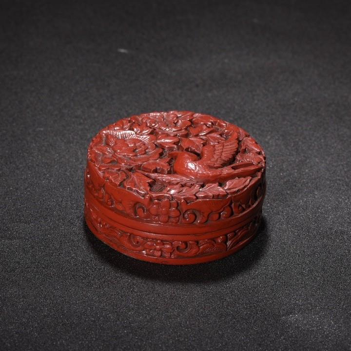 厂家古玩做旧仿古工艺品漆器雕盒剔红漆器花鸟纹印泥盒首饰盒