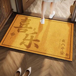 新中式黄色地垫入户门垫入门门外丝圈脚垫入户门进门门口金色地毯