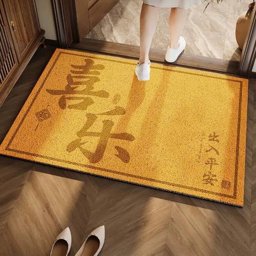 新中式黄色地垫入户门垫入门门外丝圈脚垫入户门进门门口金色地毯