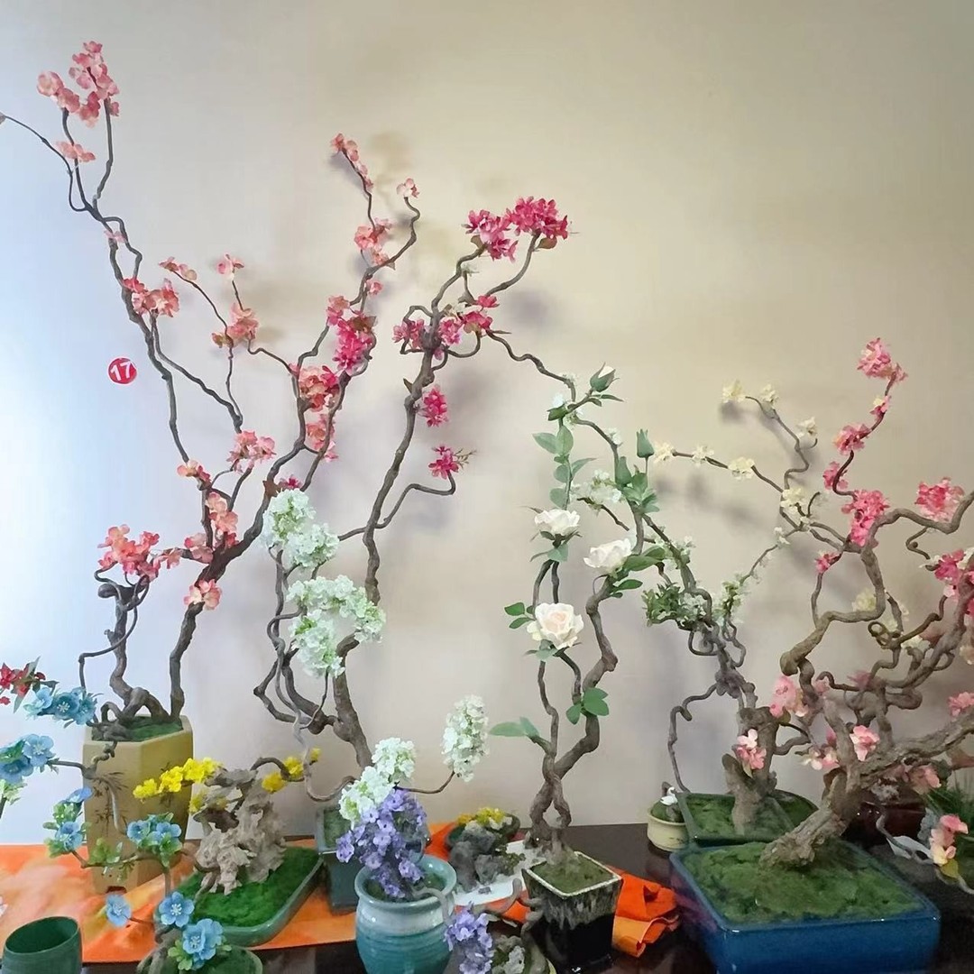 梅姐手作.根艺仿真花盆景