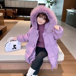 女童羽绒棉服中长款过膝棉衣2025新款冬季加厚外套中大童初中生
