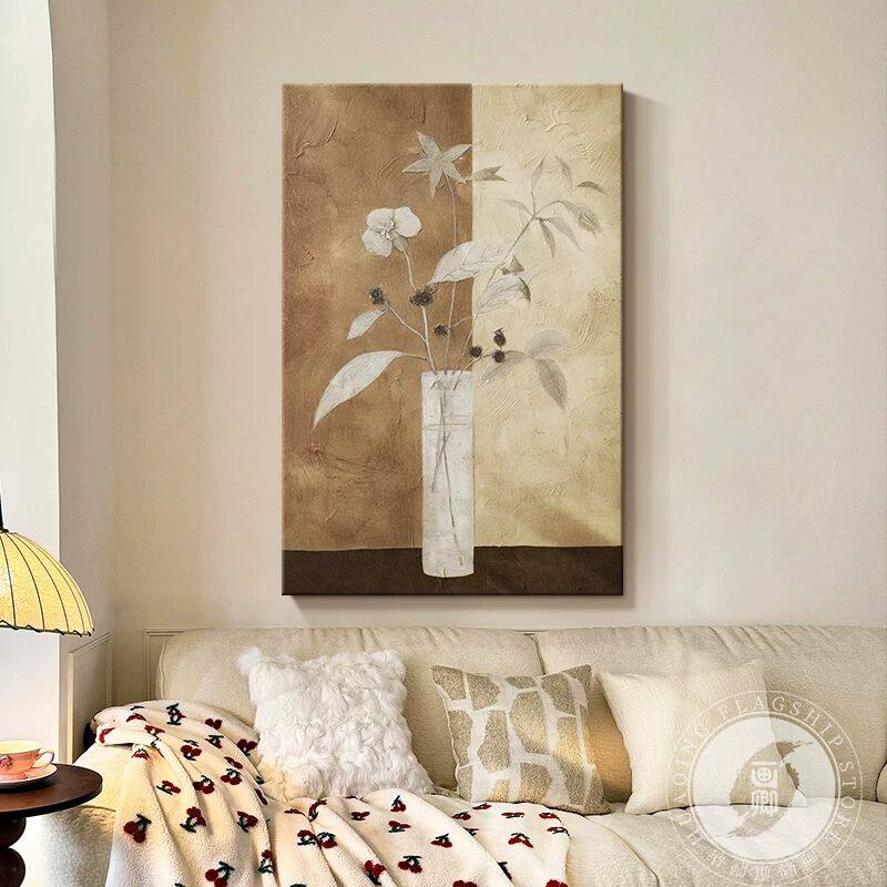 奶油中古风客厅装饰画高级感沙发背景墙挂画极简侘寂法式复古摆画,家居饰品,现代装饰画,淘宝优惠券,粉丝福利购,淘宝优惠卷
