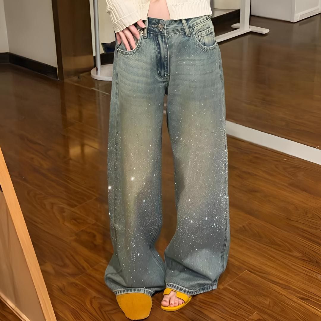 2026年璀璨满天星河烫砖秋冬阔腿秋冬女牛仔裤高腰宽松显瘦高级感,女装/女士精品,大码裤装,淘宝优惠券,粉丝福利购,淘宝优惠卷