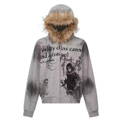 Men's Harajuku Korean Trend Retro Zipper Hoodie Street