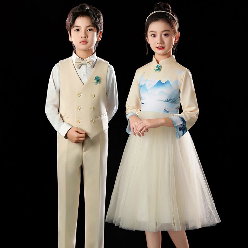儿童合唱演出服新款国风礼服中小学生中国演讲诗歌朗诵比赛诗朗诵