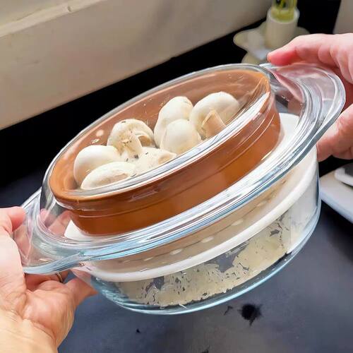 微波炉加热蒸笼家用带盖多孔耐高温陶瓷食品级蒸盘双耳热馒头沥水