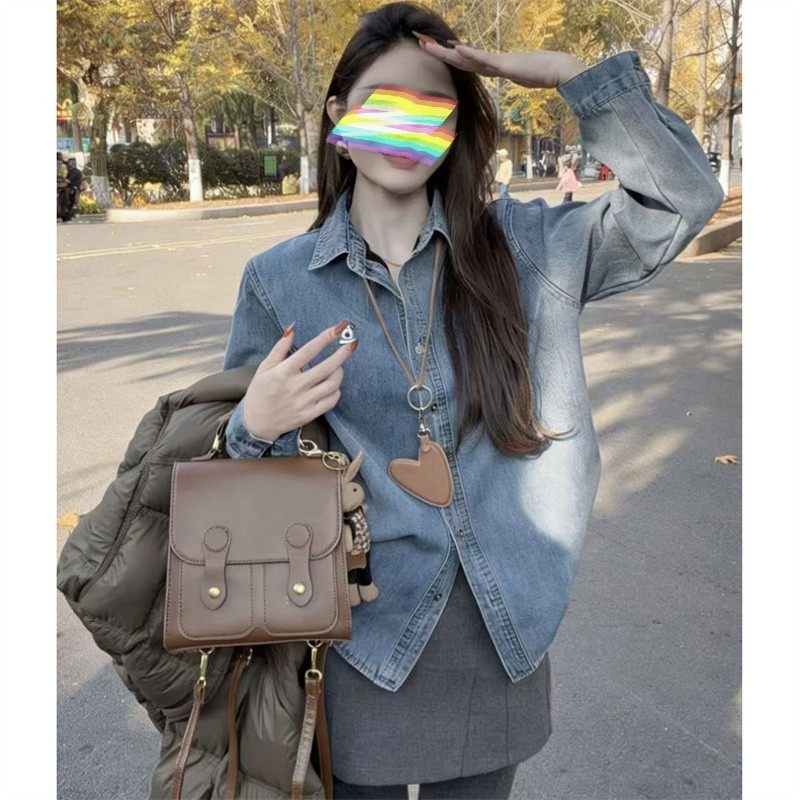 韩版设计感小狗刺绣加绒牛仔衬衫女冬季2025新款打底衫叠穿外套潮,女装/女士精品,常规大码外套,淘宝优惠券,粉丝福利购,淘宝优惠卷